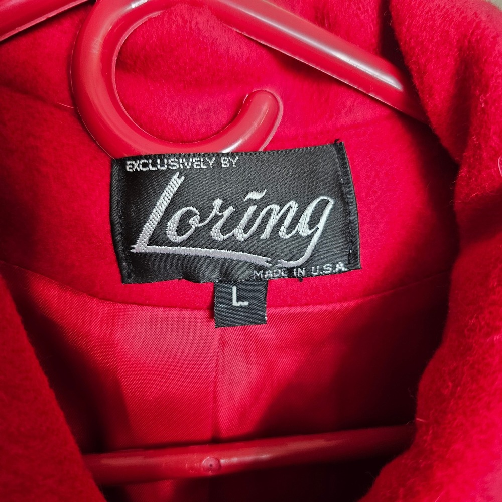 Vintage Red Wool Cape Coat Poncho Toggle Closure Collar Loring Large - Picture 10 of 16